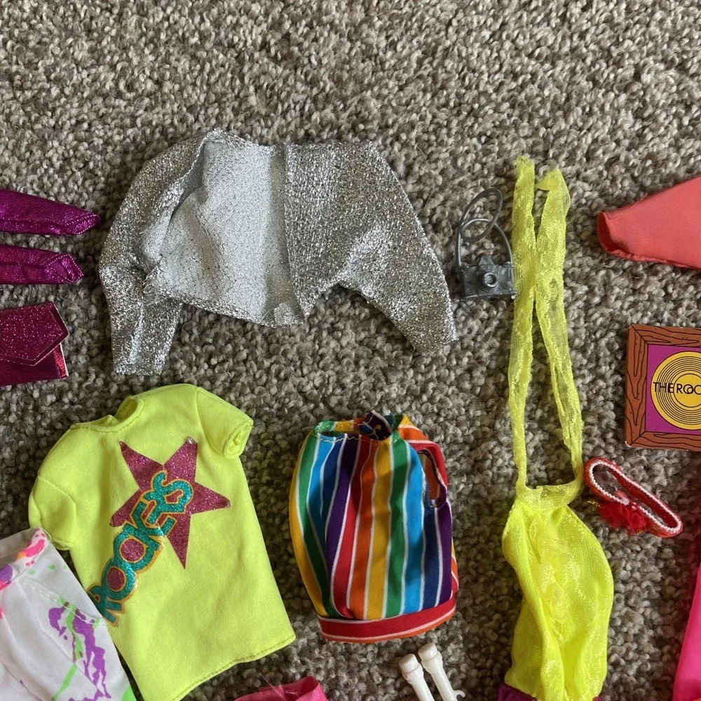Vtg Rockers Barbie Clothes Lot 80s Neon Accessories Lot Short Tights‎ Fur Skirts